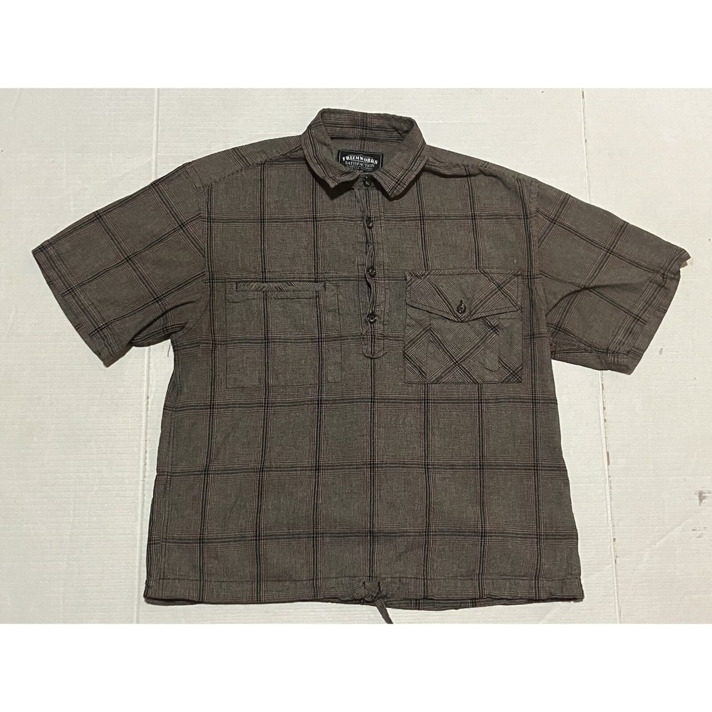 FrizmWORKS Womens 1/2 Button Up Shirt Plaid Size Medium Pockets Stretch Korea
